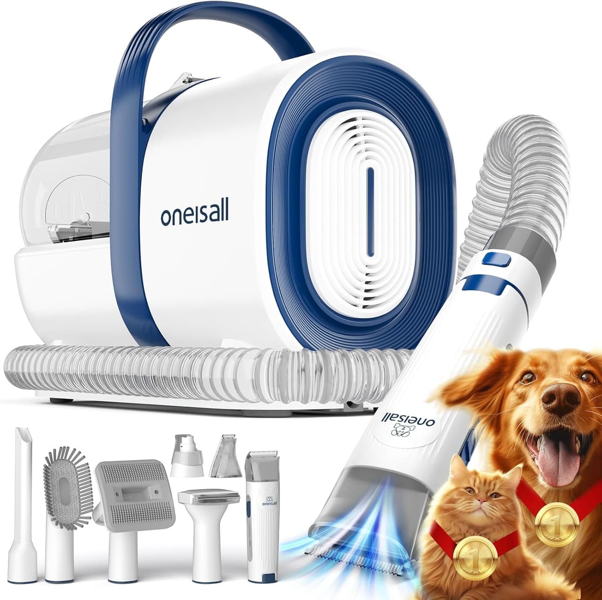 oneisall 7-in-1 Pet Grooming Vacuum with Clipper & Nail Grinder