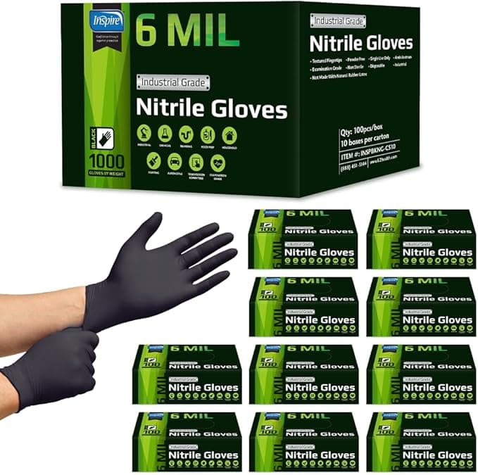 Inspire Heavy Duty Stretch Nitrile Gloves (6mil Black / 8mil Orange)